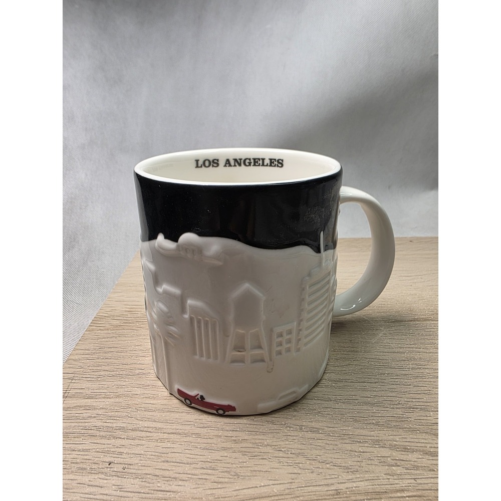 Starbucks Los Angeles 3D Black White Skyline Relief Coffee Tea Mug Cup 2012 NWOB